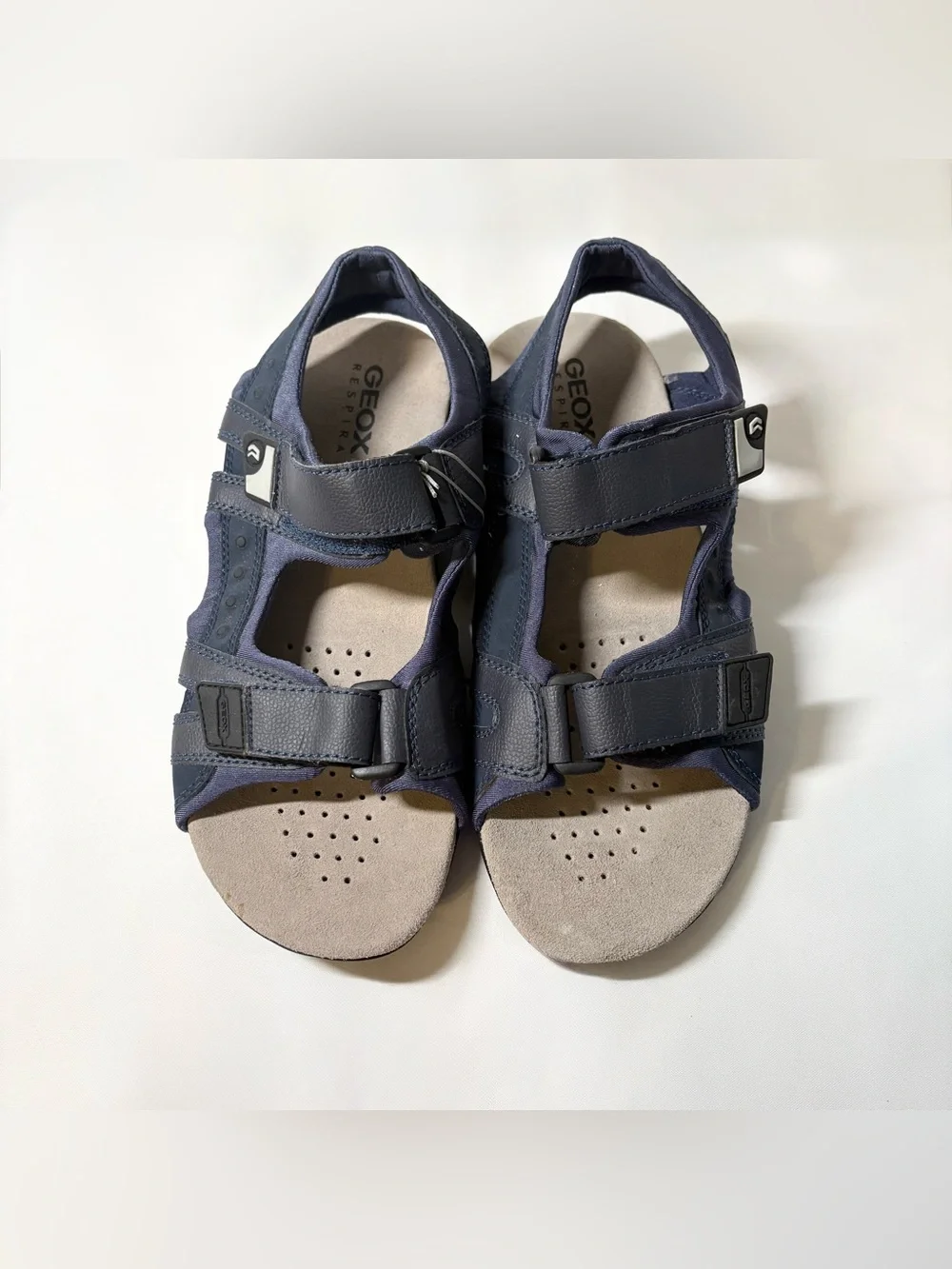 Geox Strada Navy Dual Hook and Loop Adjustable Strap Men’s Sandals Size 9